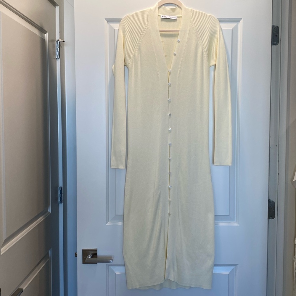 Zara Ribbed Button Down Sweater Dress